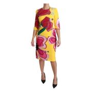 Dolce & Gabbana Gul Blommig Sheath Knälång Klänning Multicolor, Dam