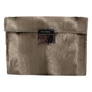 Dolce & Gabbana Lyxig Croco-Print Velvet Portfölj Clutch Beige, Dam