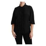 Dolce & Gabbana Lyxig Svart Sidens Kortärmad Blus Black, Dam