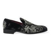 Dolce & Gabbana Svart Blommiga Loafers Sammet Läder Multicolor, Herr