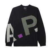 A.p.c. Svart Tricolour Tröja med Ribbade Kanter Black, Herr