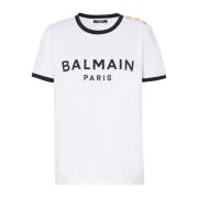 Balmain Paris 3-knapp T-shirt White, Dam
