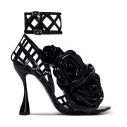 Balmain Lackläder Eden sandaler med öppet gitter och blommor Black, Da...