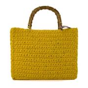 Chica London Rafia Crochet Shopper Väska med Bambuhandtag Yellow, Dam