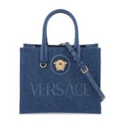 Versace Denim La Medusa Tote Bag Blue, Dam