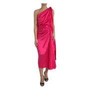 Dolce & Gabbana Fuchsia Silke One-Shoulder Wrap Klänning Pink, Dam