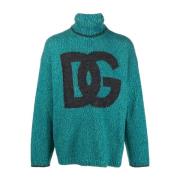 Dolce & Gabbana Blå Intarsia-Knit Logo Jumper Sweater Blue, Herr