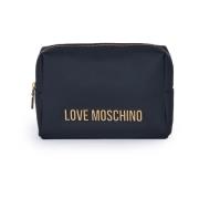 Love Moschino Svart Eco-Läder Necessaire med Guld Metall Logo Black, D...