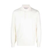 Brunello Cucinelli Vit Cashmere Stickad Polo Sweater White, Herr