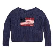 Polo Ralph Lauren Blå Flag Pointelle Sweater Blue, Dam