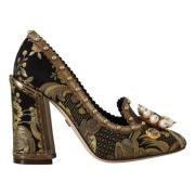 Dolce & Gabbana Lyxiga Guld Jacquard Brokad Pumps Multicolor, Dam