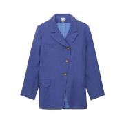 Ines De La Fressange Paris Blå Linne Yohan Jacka Elegant Stil Blue, Da...