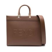 Fendi Solväska med Kornig Textur Brown, Dam