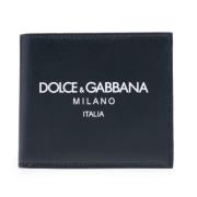 Dolce & Gabbana Navy Blue Embossed Logo Läderplånbok Blue, Herr