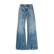 Diesel Denim Wide Leg Jeans Indigo Bomull Blue, Dam