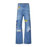 Marni Bio-Denim Jeans med Mohair-Patches Blue, Dam