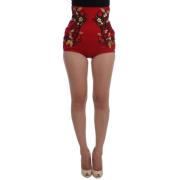 Dolce & Gabbana Röda Silke Rosor Broderade Shorts Red, Dam