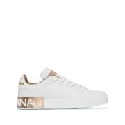 Dolce & Gabbana Vit/guld-ton Portofino logo-patch sneakers White, Dam