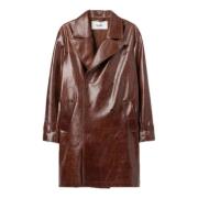 Séfr Tumbled Leather Double Breasted Coat Brown, Herr