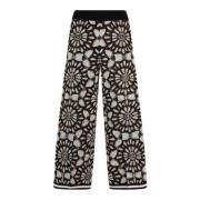 Twinset Geometrisk Kontrast Jacquard Flare Byxor Black, Dam