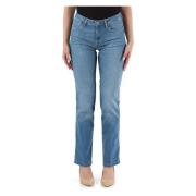 Guess Mid Rise Straight Jeans med Strass Logo Blue, Dam
