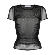 Blumarine Mesh Logo T-shirt Svart Black, Dam