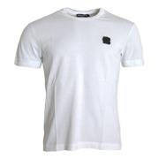 Dolce & Gabbana Vit Logo Patch Bomull Crew Neck T-shirt White, Herr