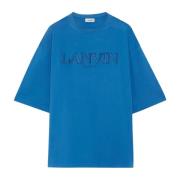 Lanvin Blå Broderad Oversize Tee-Shirt Paris Blue, Herr