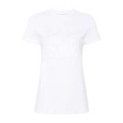 Max Mara Broderad Logotyp Vit Bomull T-shirt White, Dam