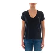 Ralph Lauren Svart V-ringad Bomull T-shirt Black, Dam