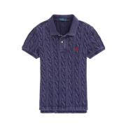 Ralph Lauren Navy Polo Shirt med Vävd Kabel Blue, Dam