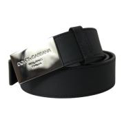Dolce & Gabbana Lyxigt Logo Metallspänne Läderbälte Black, Herr