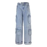 Icon Denim Cargo Wide Leg Low Waist Jeans Blue, Dam