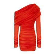 Saint Laurent Långärmad silkesklänning Red, Dam