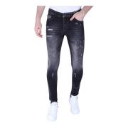 Local Fanatic Slim Fit Stone Wash jeans med hål för män -1102 Gray, He...