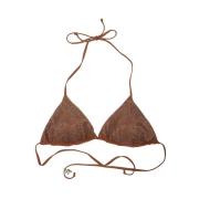 Fisico Rhinestone Triangel Bikini Topp Brown, Dam