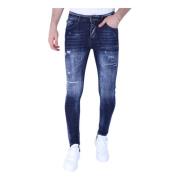 Local Fanatic Mörkblå Slim Fit Jeans för män med hål - 1101 Blue, Herr