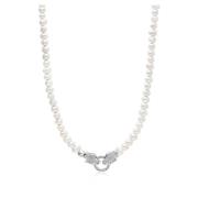 Nialaya Pearl Choker with Double Panther Head in Silver White, Herr