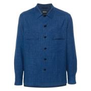 Ermenegildo Zegna Kashmir Linne Overshirt Knappstängning Fickor Blue, ...