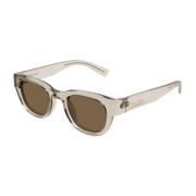 Saint Laurent Rund Vintage Stil Solglasögon Beige, Unisex