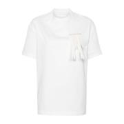 Jil Sander Vit Bomull Jersey T-shirt med Fransad Brosch White, Dam