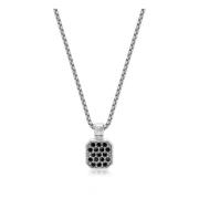 Nialaya Silver Necklace with Black CZ Square Pendant Gray, Herr