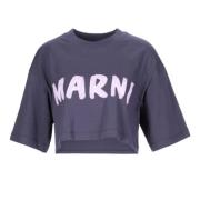 Marni Logo Print Cropped T-Shirt Blue, Dam