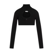 Courrèges Svart Cirkel Mock Neck Cropped Tröja Black, Dam