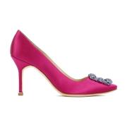 Manolo Blahnik Rosa Satin Kristallspänne Pumps Pink, Dam