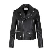 Saint Laurent Svart Lädermotorjacka Black, Dam