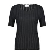 Jane Lushka Svart Zaza Top med Fancy Stickning Black, Dam