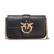 Pinko Svart Läder Crossbody Väska Black, Dam