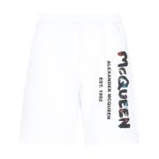 Alexander McQueen Vita Logotyp Bomulls Shorts Ss23 White, Herr
