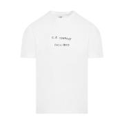 C.p. Company Vit Logot-shirt Crew Neck Kort Ärm White, Herr
